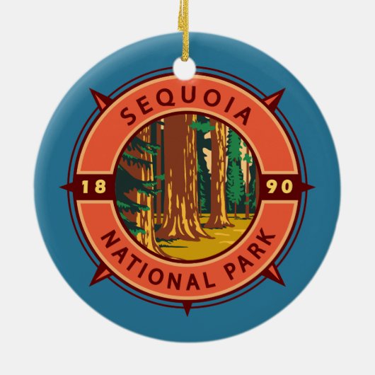 Sequoia Nationalpark Retro Kompass Emblem Keramik Ornament (Hinten)