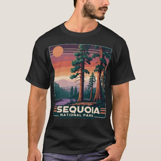 Sequoia Nationalpark Retro Sunset Landschaft Graph T-Shirt (Vorderseite)
