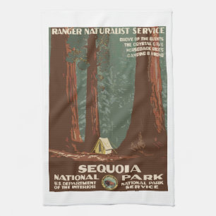 Sequoia Park CA, Vintage-Werbeplakat für Touristen Geschirrtuch