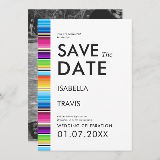 Serape Spring Stripes | Foto Save the Date Einladung (Vorne/Hinten)