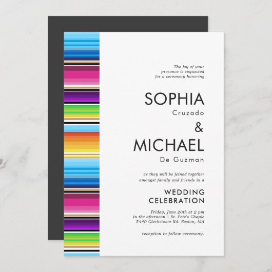 Serape Spring Stripes | Wedding Invite Gray Back Einladung (Vorne/Hinten)