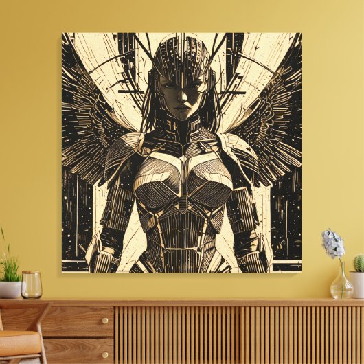 Seraph Engel in Steinrüstung - Geometrisch Leinwanddruck (Insitu (Wohnzimmer))