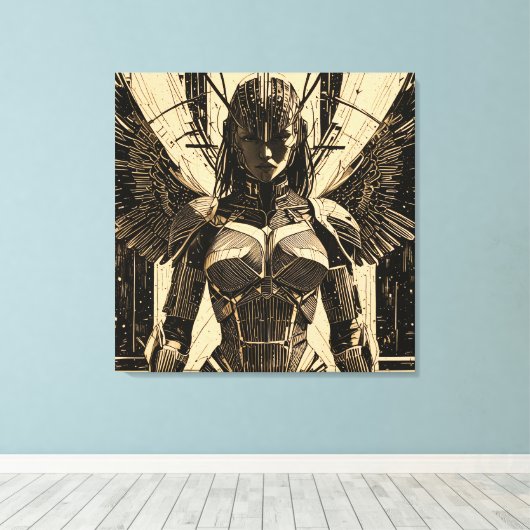 Seraph Engel in Steinrüstung - Geometrisch Leinwanddruck (Insitu (Holzboden))