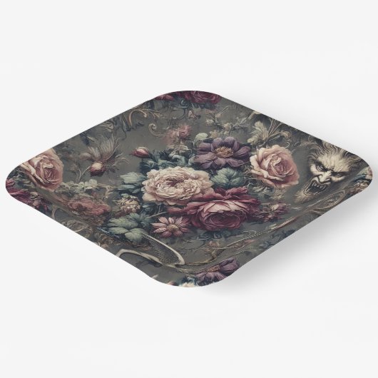 Seraph Hunting – Gothic Floral Design Pappteller (Gewinkelt)