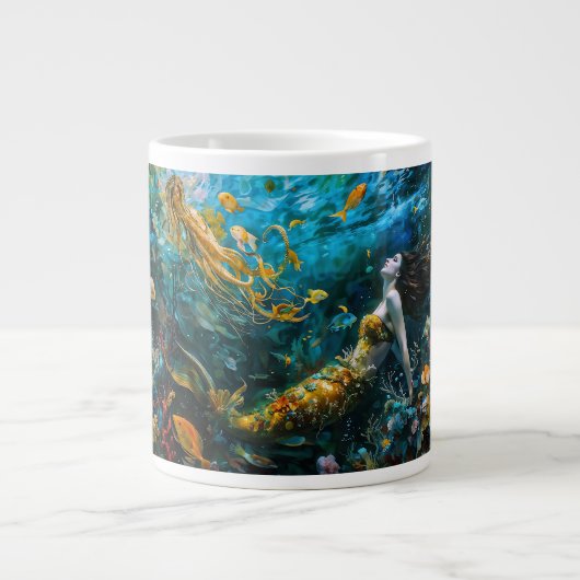 "Seraphina" - Wunderschöne mystische Meerjungfrau Jumbo-Tasse (Vorderseite)