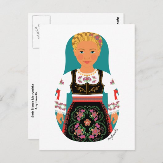 Serb Blonde Matryoshka Postcard Postkarte (Vorne/Hinten)
