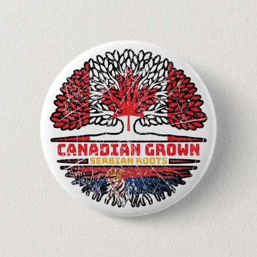 Serbia Serbian Canadian Canada Tree Roots Flag Button (Vorderseite)