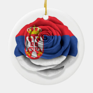 Serbian-Rosen-Flagge auf Weiß Keramik Ornament