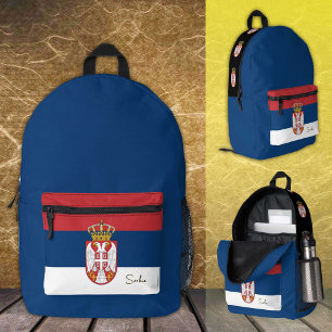 Serbien, blauer Rucksack, serbische Flagge / patri Bedruckter Rucksack