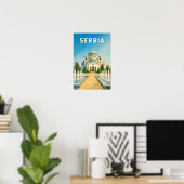 Serbien Illustration Reise Kunst Vintage Poster (Heimbüro)