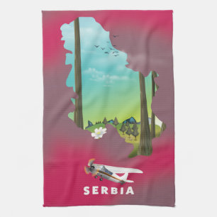 Serbien Illustriertes Reiseplakat Geschirrtuch