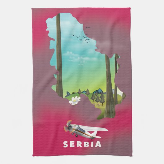 Serbien Illustriertes Reiseplakat Geschirrtuch (Vertikal)