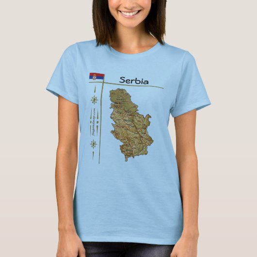 Serbien Karte + Flagge + T - Shirt (Vorderseite)
