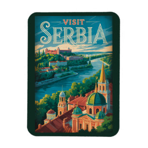 Serbien Landschaft Illustration Reise Kunst Vintag Magnet