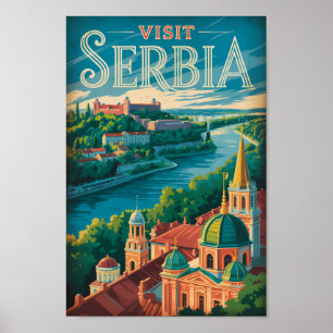Serbien Landschaft Illustration Reise Kunst Vintag Poster
