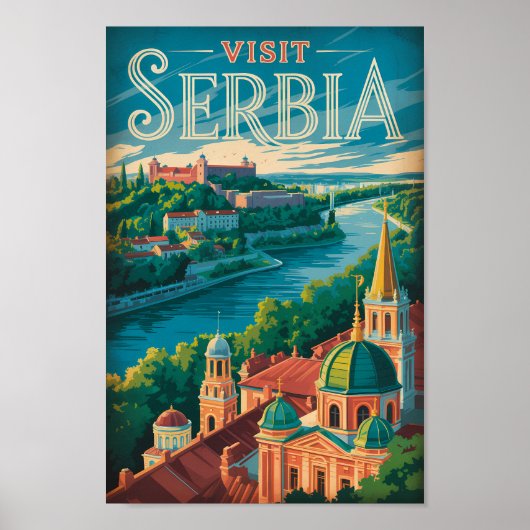 Serbien Landschaft Illustration Reise Kunst Vintag Poster (Vorne)