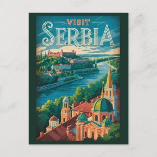 Serbien Landschaft Illustration Reise Kunst Vintag Postkarte