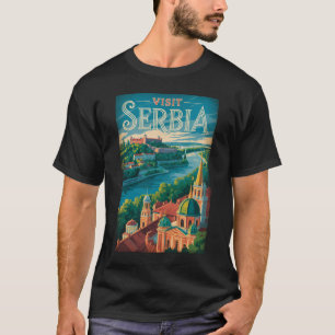Serbien Landschaft Illustration Reise Kunst Vintag T-Shirt