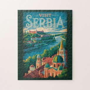 Serbien Landschaftsillustration Reise Kunst Vintag Puzzle
