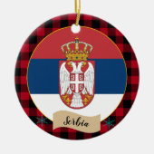 Serbien, Rotes Büffel kariert & serbische Flagge Keramik Ornament (Vorne)