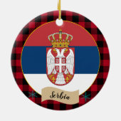 Serbien, Rotes Büffel kariert & serbische Flagge Keramik Ornament (Hinten)