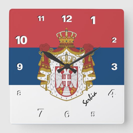 Serbien-Uhr, patriotische Zuhause, serbische Flagg Quadratische Wanduhr (Vorderseite)