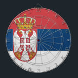 Serbische Flagge Dartscheibe<br><div class="desc">Dieses Design zeichnet sich durch die Nationalflagge Serbiens aus, einem Binnenland, das an der Kreuzung von Mittel- und Südosteuropa im südlichen Pannonischen Schlicht und auf dem zentralen Balkan liegt. Serbien grenzt im Norden an Ungarn, Rumänien im Nordosten, Bulgarien im Südosten, Nordmakedonien im Süden, Kroatien und Bosnien und Herzegowina im Westen...</div>