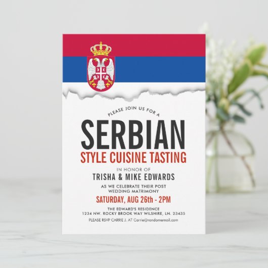 Serbische Küche | Party Flag Weißer Einladung (Stehend Vorderseite)