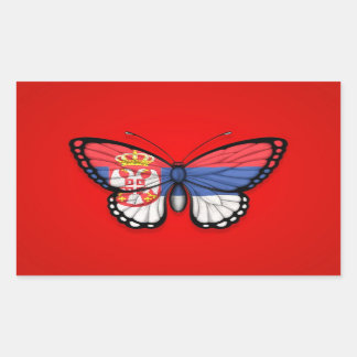Serbische Schmetterlingsflagge auf Rot Rechteckiger Aufkleber