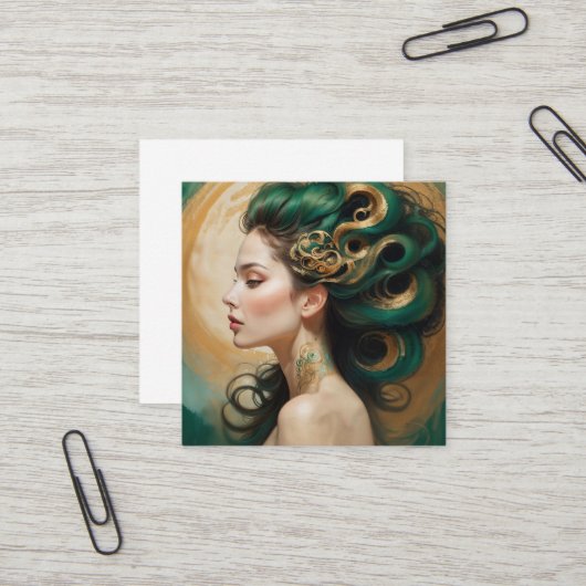 "Serelith" - Curls of Celestial Jade Quadratische Visitenkarte (Vorderseite/Rückseite Beispiel)
