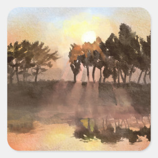 Serenade der Landschaft: Eine Wasserfarbensymphoni Quadratischer Aufkleber