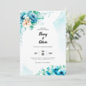 Serenade in Blau: Hochzeit der Wasserfarben Einladung (Stehend Vorderseite)