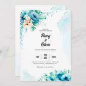 Serenade in Blau: Hochzeit der Wasserfarben Einladung (Vorne/Hinten)