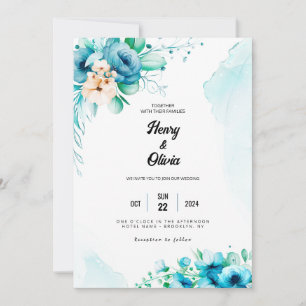 Serenade in Blau: Hochzeit der Wasserfarben Einladung