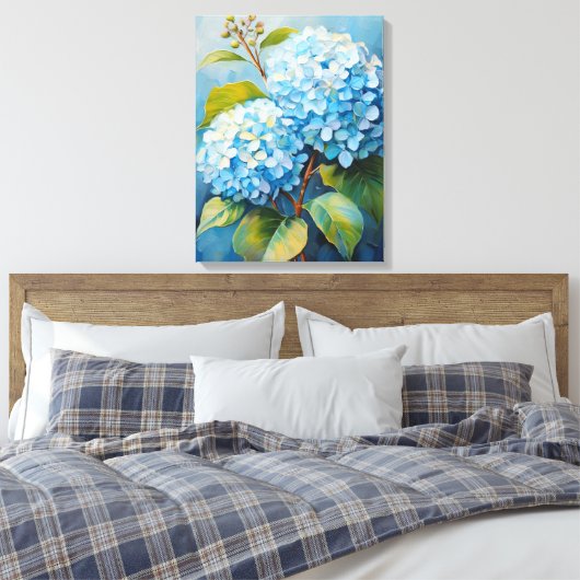 Serenade in Blau: Hydrangea Harmony Leinwanddruck (Insitu (Schlafzimmer))