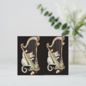 Serenade in Gold – Cat & Harp Postcard Postkarte (Stehend Vorderseite)