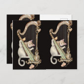 Serenade in Gold – Cat & Harp Postcard Postkarte (Vorne/Hinten)