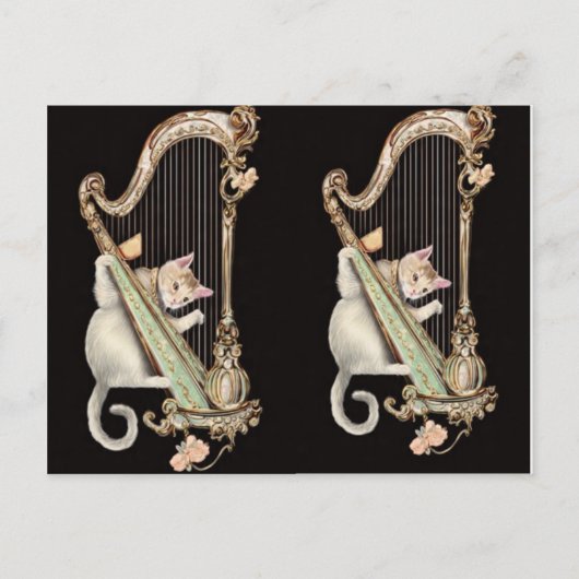Serenade in Gold – Cat & Harp Postcard Postkarte (Vorderseite)