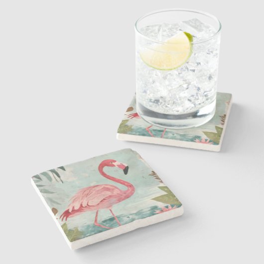 Serenade in Pink: Ein Flamingo-Paradies Steinuntersetzer (Seitenansicht)