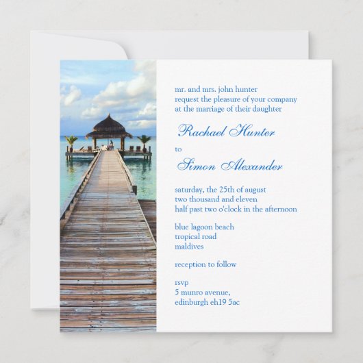 Serenade Jetty Maldives Beach Wedding Einladung (Vorderseite)