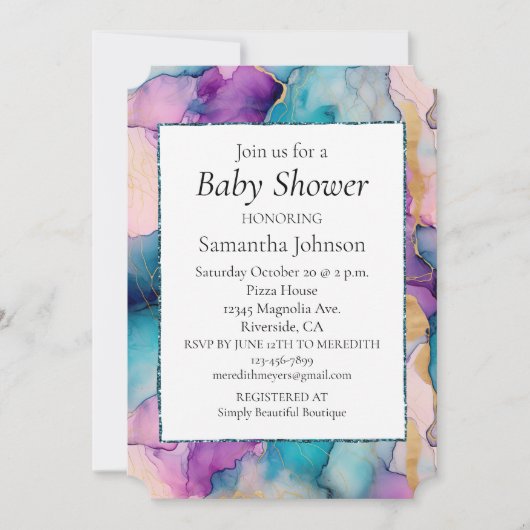 Serendipity Crystal Aqua Blue Lila Baby Dusche Einladung (Vorderseite)