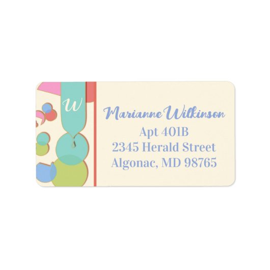 Serendipity Monogram farbenfrohe Musterbezeichnung Adressaufkleber (Vorne)