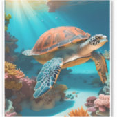 Serene 3D Sea Turtle im Ozean Tranquiles Meeresleb Aufkleber (Vorderseite)