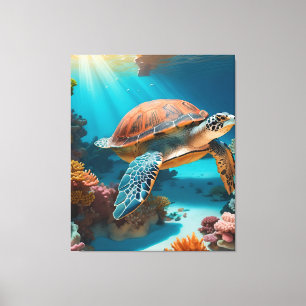 Serene 3D Sea Turtle in Ocean - Tranquil Marine Li Leinwanddruck