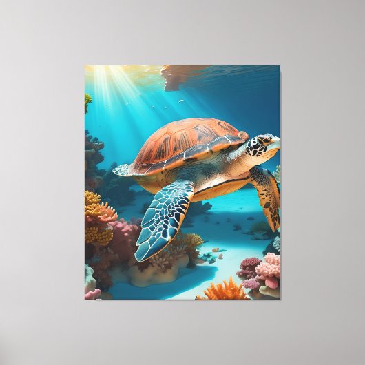 Serene 3D Sea Turtle in Ocean - Tranquil Marine Li Leinwanddruck (Vorderseite)