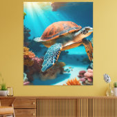 Serene 3D Sea Turtle in Ocean - Tranquil Marine Li Leinwanddruck (Insitu (Wohnzimmer))