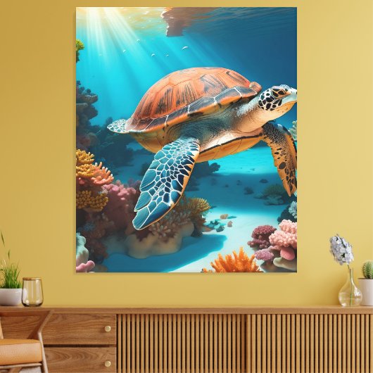 Serene 3D Sea Turtle in Ocean - Tranquil Marine Li Leinwanddruck (Insitu (Wohnzimmer))