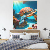 Serene 3D Sea Turtle in Ocean - Tranquil Marine Li Leinwanddruck (Insitu (Schlafzimmer))