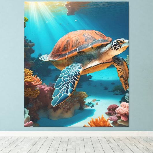 Serene 3D Sea Turtle in Ocean - Tranquil Marine Li Leinwanddruck (Insitu (Holzboden))