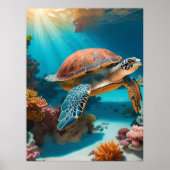 Serene 3D Sea Turtle in Ocean - Tranquil Marine Li Poster (Vorne)